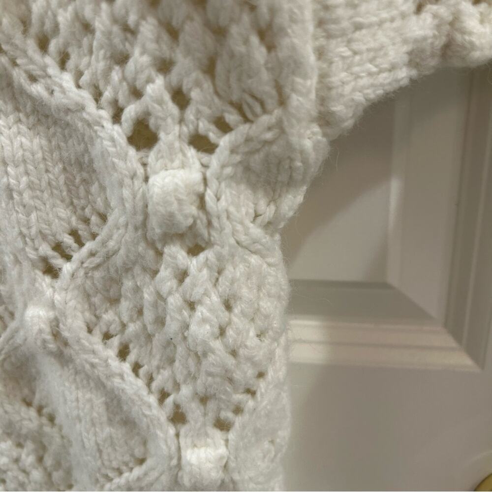 Lucky Brand Ivory Diamond Open Knit Bobble Chunky Crewneck Sweater White Sz XL - Picture 13 of 15